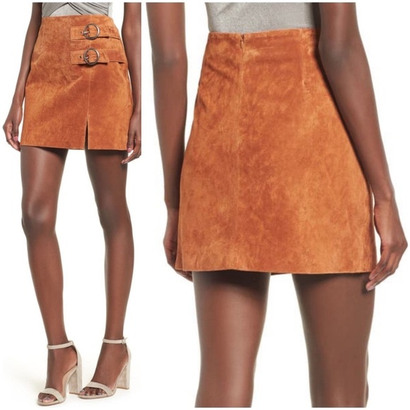 Blank NYC Dresses & Skirts - BlankNYC double buckle El Durado suede brown or orange leather mini skirt